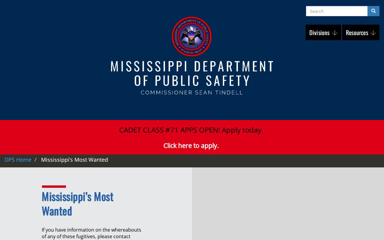 Mississippi Most Wanted official notice for Choctaw County warrant information